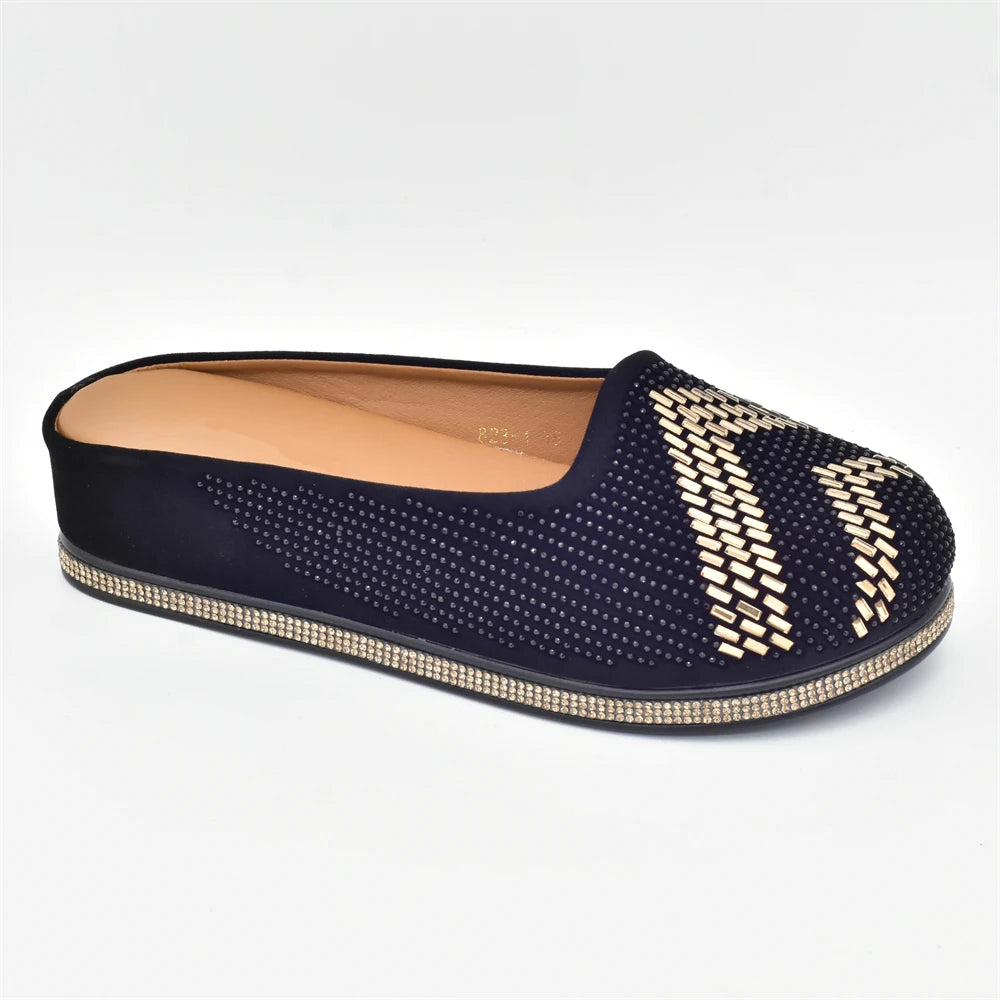 Bling Crystal Women Closed Toe Mules Half Close Slippers Thick Sole Light Weight Comfy Walking Shoes