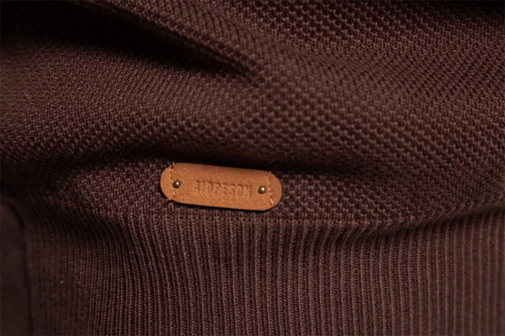 Men's High Quality Cotton Sweater Zipper Mock Neck Pullovers Male Autumn Winter Striped Warm Polo Sweater For Men