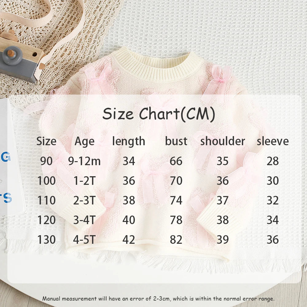 New Autumn Girls Knitted Sweater Sweet Bear Bow Kids Sweater Korean Loose Children Outwear Tops 9M-5T Girls