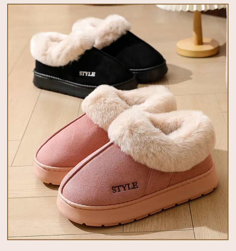Women's Winter Warm Fuzzy Platform Slippers Suitable As Leisure Indoor and Outdoor Slides Slip On Cosy Fluffy Ladies' Snow Boots