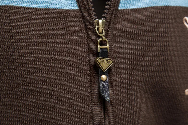 Men's Autumn and Winter 100% Cotton Zipper Cardigan Casual Patchwork Fashion Male Knitted Sweaters for Men