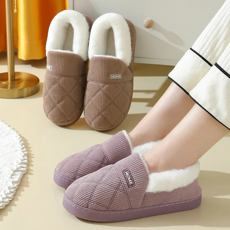 Women's Winter Warm Fuzzy Slippers Soft Cosy Plush Lined With Non-Slip Flat Sole Suitable For Bedroom Use Fur Fluffy Indoor Cotton Shoes