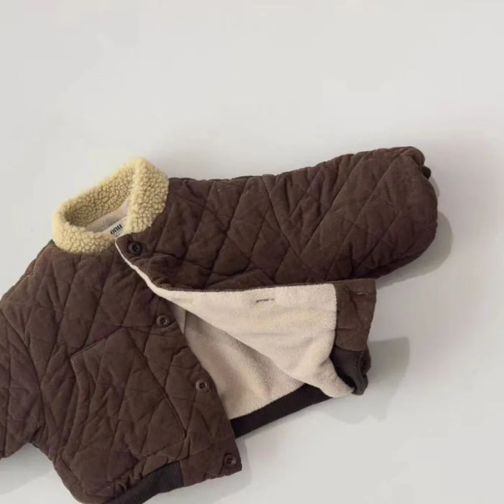 2025 Winter Nieuwe Baby Lange Mouw Warme Jas Plus Fluwelen Dikke Baby Jongen Gewatteerde Jas Meisjes Vintage Fleece Jas Kinderkleding 1-3Y