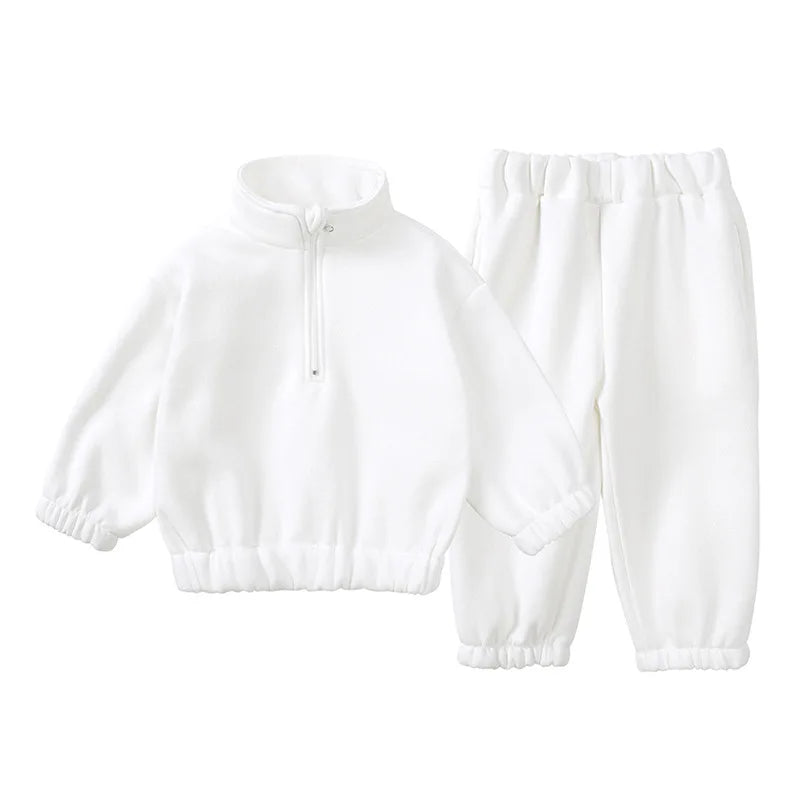 Baby Children's Fleece Lining Hoodies Set Spring Autumn Boys Sports Clothes 2PCS Girls Turtleneck Pullover Casual Suit 1-6Y Unisex