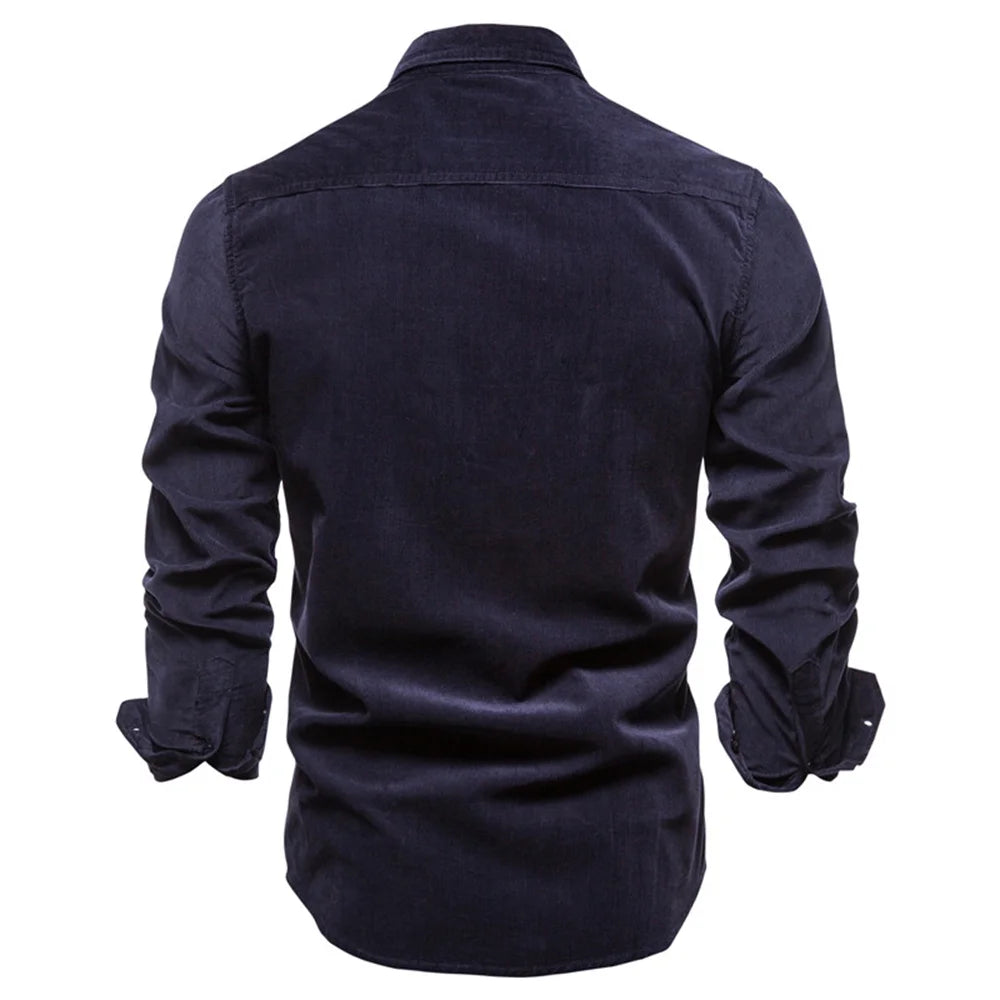 Corduroy 100% Cotton Shirts Men Business Casual Lapel Solid Colour Slim Fit Men's Shirt New Autumn Fashion Shirt for Men