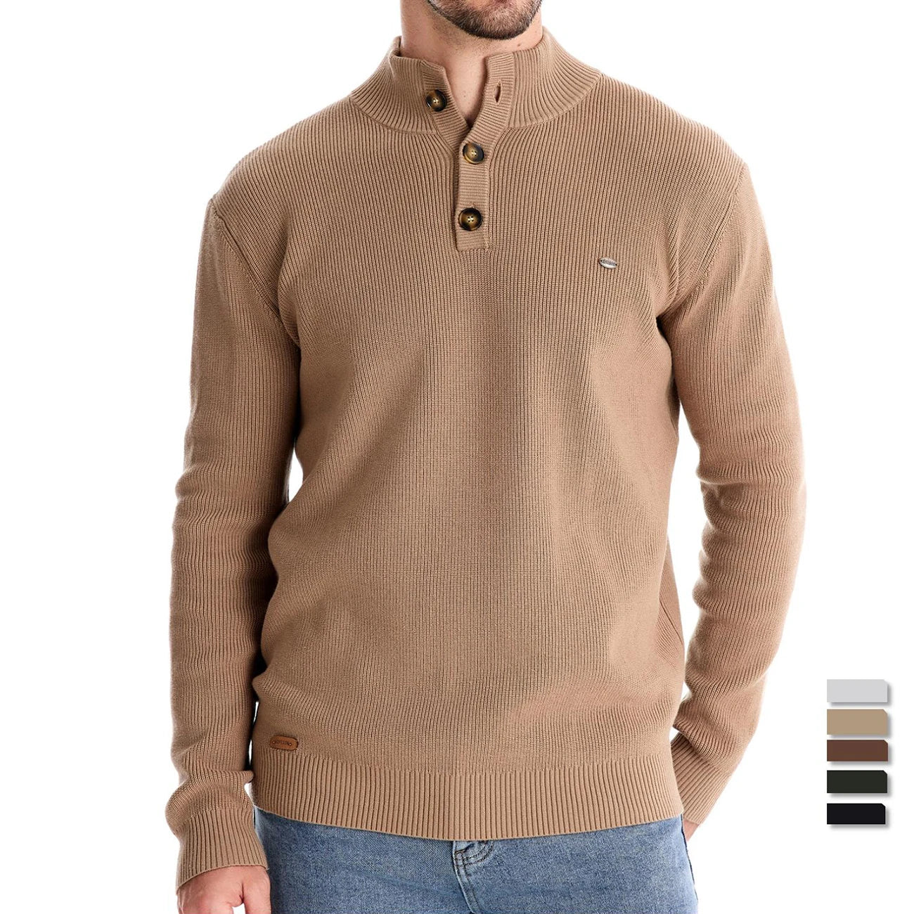 Men's Sweaters Casual Social Knitted Turtleneck Autumn Winter Sweaters Mock Neck Button-Up Cotton Pullover for Men