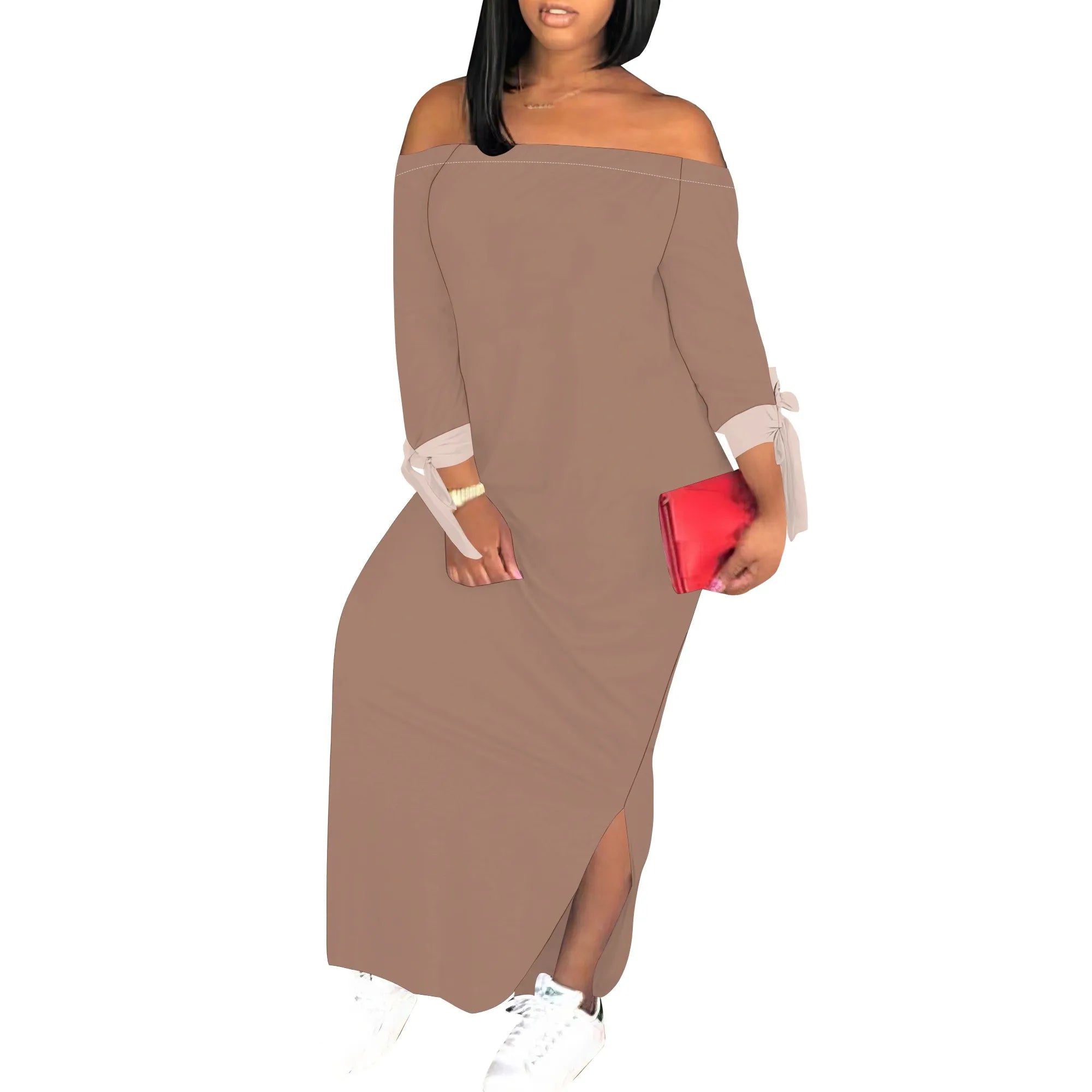 Colorful Brush Stroke Print Maxi Dress Off Shoulder Bodycon Long Sleeve Dress for Women Streetwear Fashion