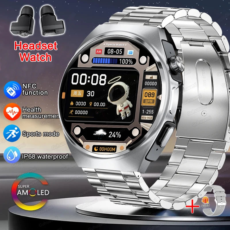New Smart Watch Headset Two In One Wireless Bluetooth Dual Earbuds Call Health Monitor Sport Tracker Smartwatch - Compatible with HUAWEI IOS