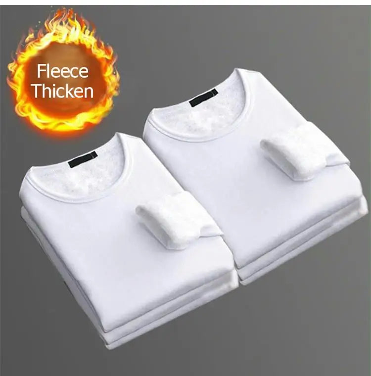 1 STUKS Heren Winter Thermisch Ondergoed met Lange Mouwen Plus Fluwelen Gewatteerd T-shirt Slanke Effen Kleur O-hals Onderkant Shirt