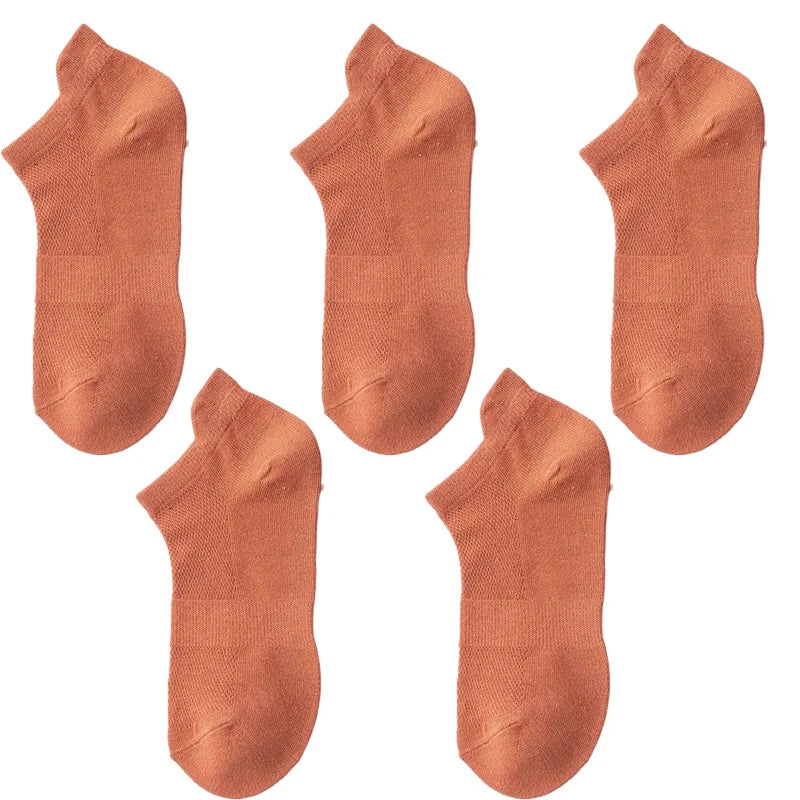 5 Pairs Summer Men's Cotton Short Mesh Harajuku Comfortable Solid Colour Casual Ankle Socks Male Net Sneaker Socks