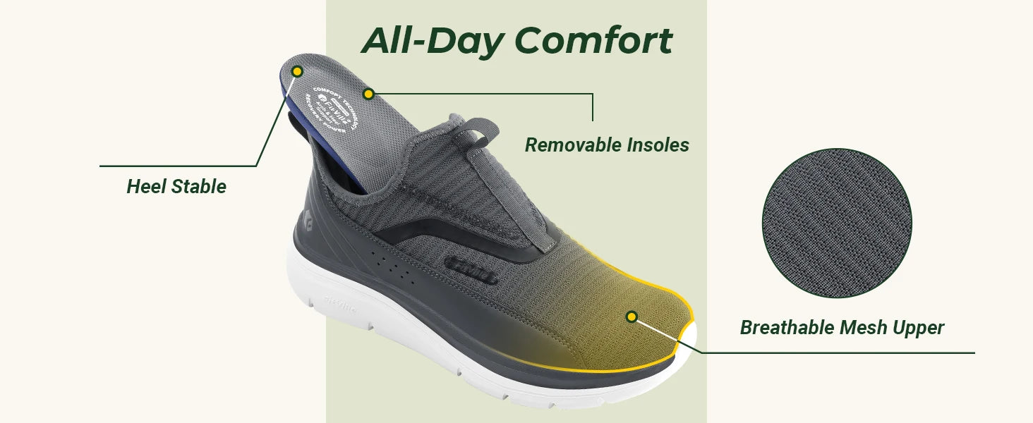 FitVille Men’s Extra Wide Slip-On Walking Shoes – Lightweight High Rebound Comfort Trainers for Everyday Wear