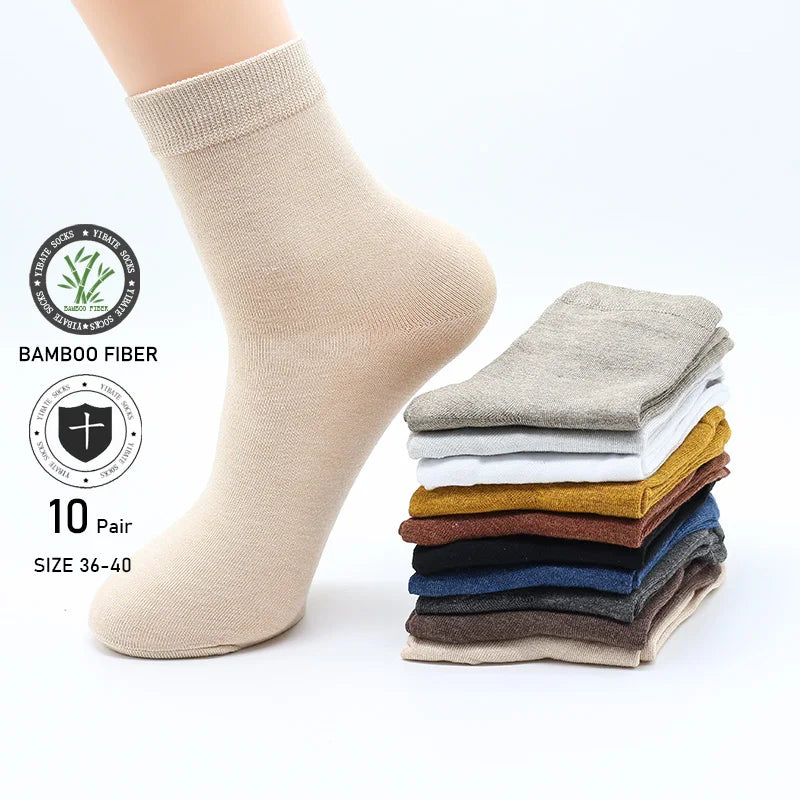10 Pair Women's Bamboo Fibre Socks Harajuku Retro Solid Colour Casual Ladies Set Korean Style Female Socks
