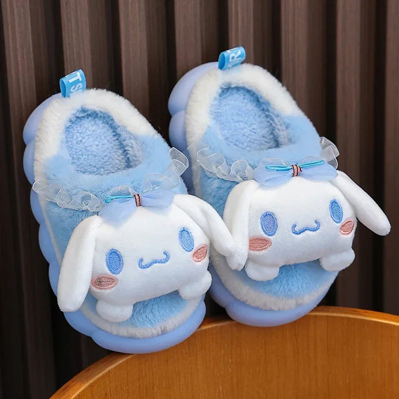 Unisex Teen Kid's Winter Warm Cute Cartoon Indoor Mule Soft Non-Slip Fluffy Children's Slippers Home Cotton Shoes For Boys & Girls Size 24-41