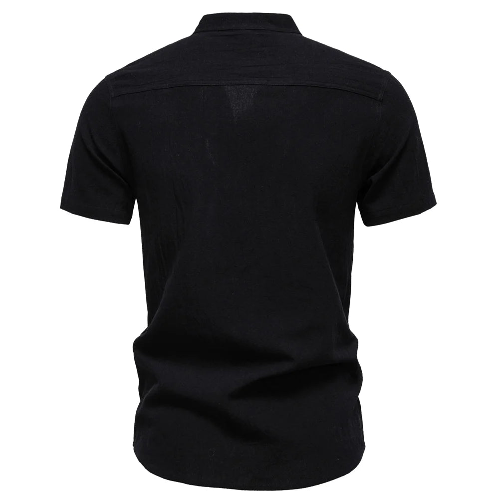 Men's Short Sleeve Solid Colour Linen Shirt Turn Down Collar Casual Summer Breathable Comfort Shirts for Men‌