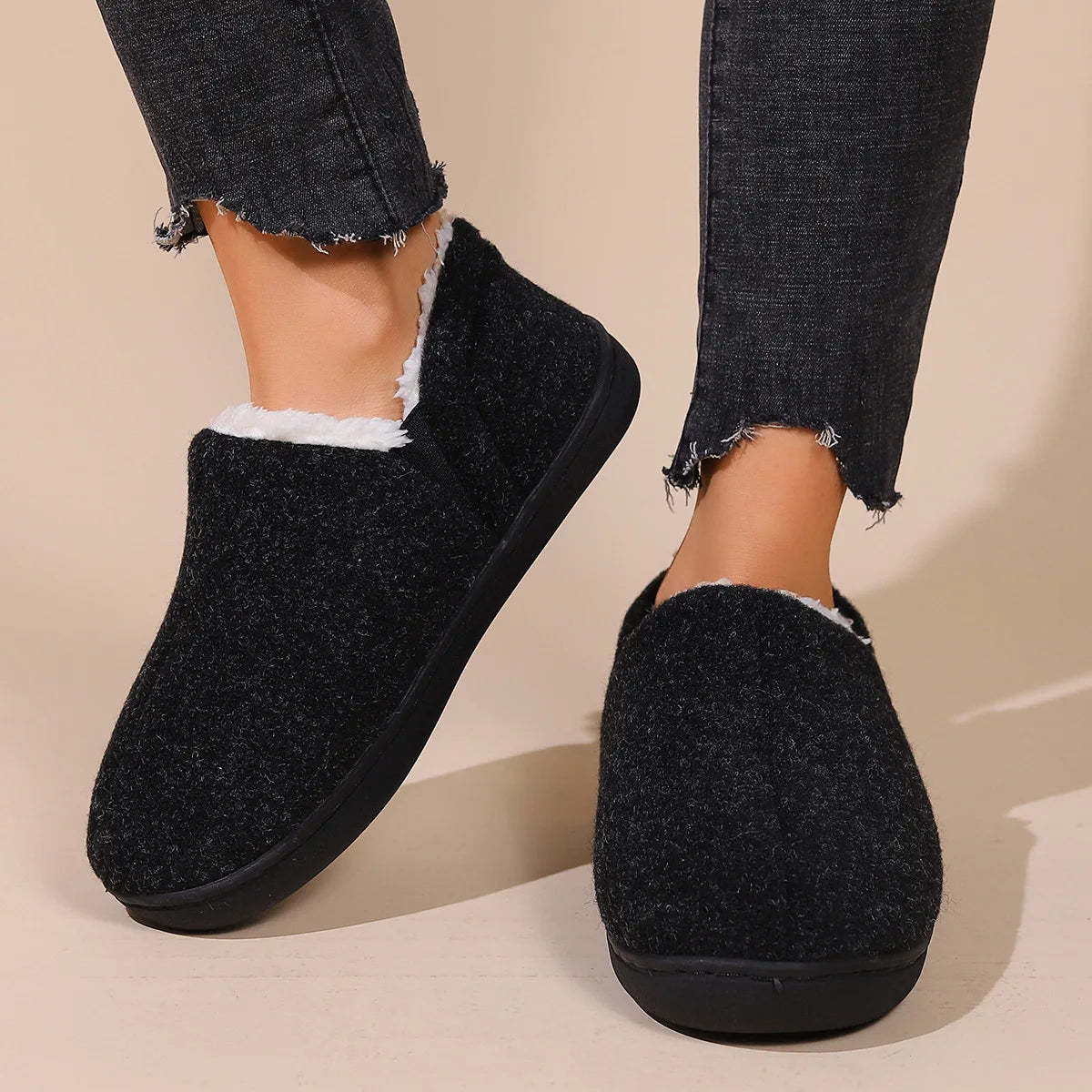 Unisex Warm Fuzzy Lined House Slippers With Comfort Memory Foam Cotton Shoes Non-Slip Fur Flat Footwear For Indoor and Outdoor Use