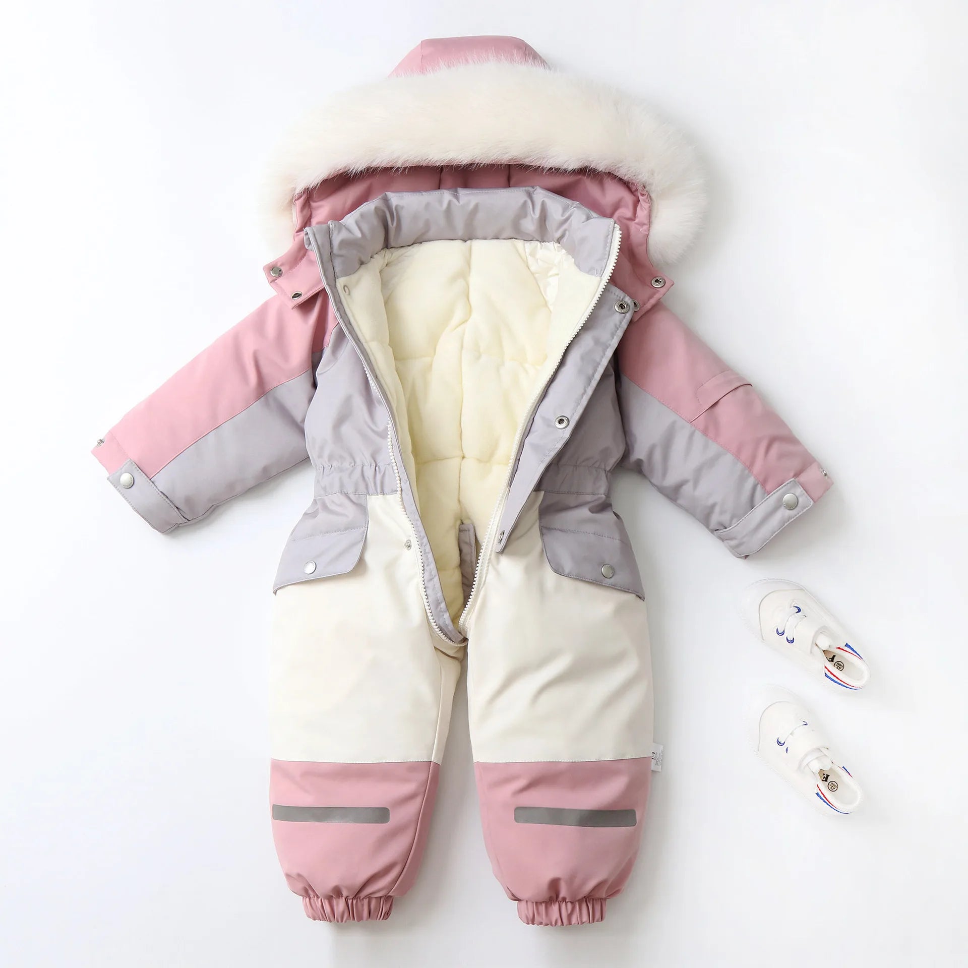 Winter Children's Clothes Snowsuit Boys Fur Lining Overalls Thicken Kids Snowsuit Hooded Ski Suit Girls Warm Jumpsuit 4-6Y Unisex
