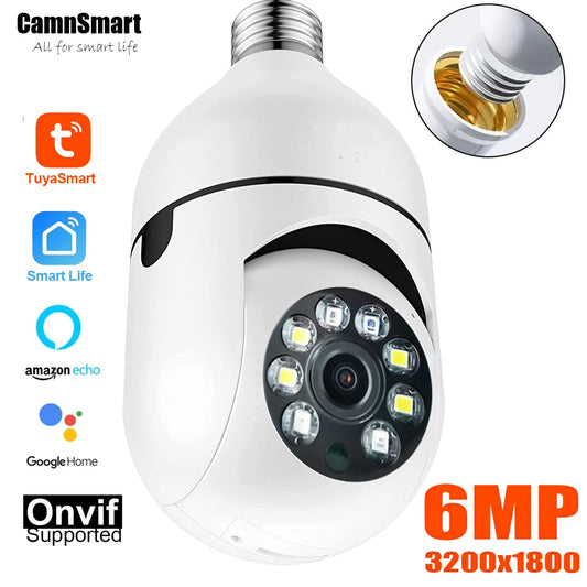 6MP Tuya E27 Glühbirne Kamera WIFI PTZ Videoüberwachung Babyphone Farbnachtsicht Indoor Smart Life APP-Steuerung IOS Android