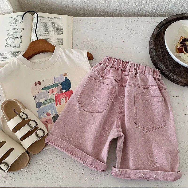 Summer Children's Denim Shorts Thin Star Fashion Boys Shorts Kids Loose Korean Version Girls Casual Pants 1-6T Unisex