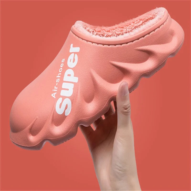 Unisex Winter Warm Cotton Slippers Indoor and Outdoor Waterproof Walking Shoes Fluffy Non-Slip Sandals For Women & Men