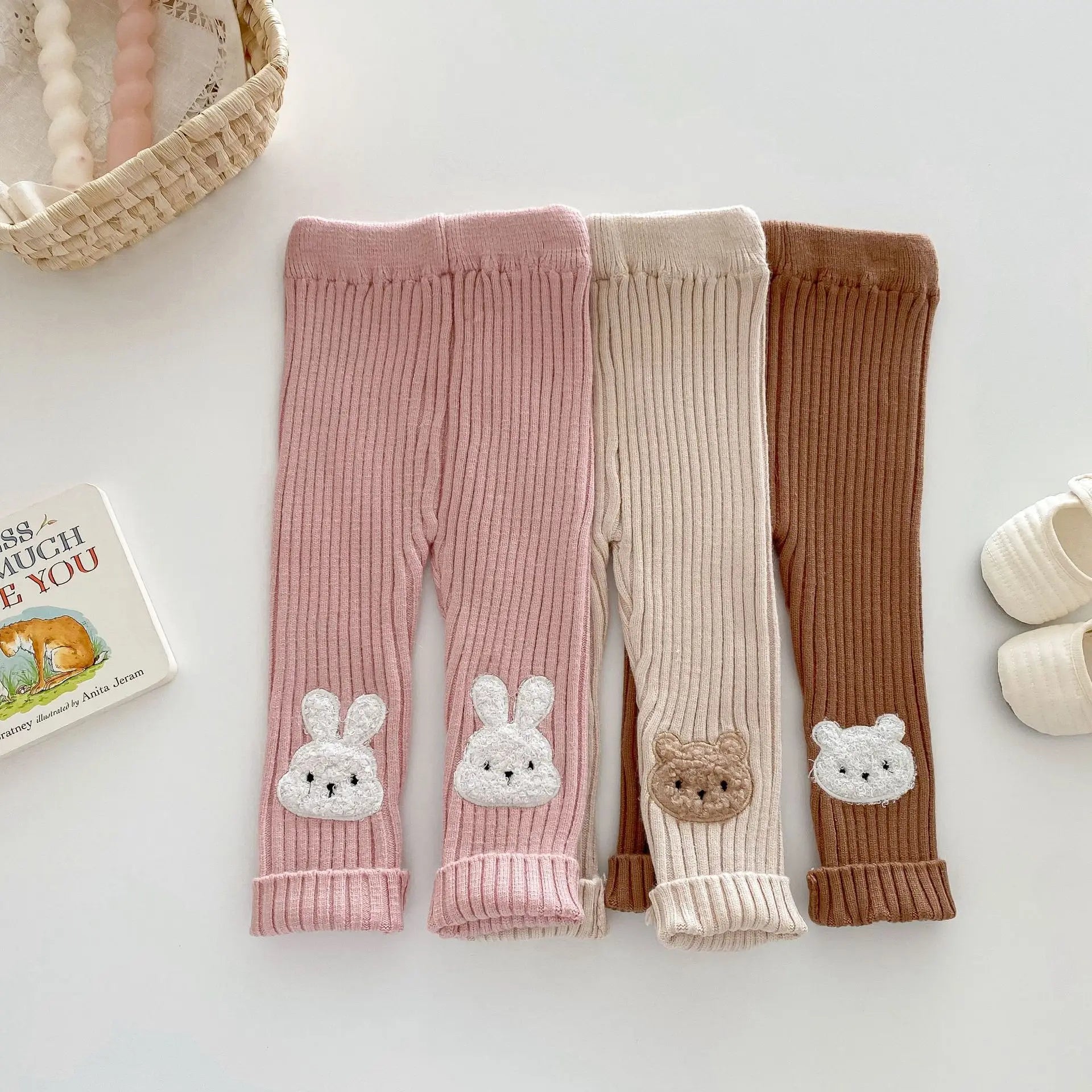 New Autumn Kids Knitted Leggings Girls Cute Cartoon Skinny Pants Children's Baby Pit Strip Trousers 0-5Y Girls