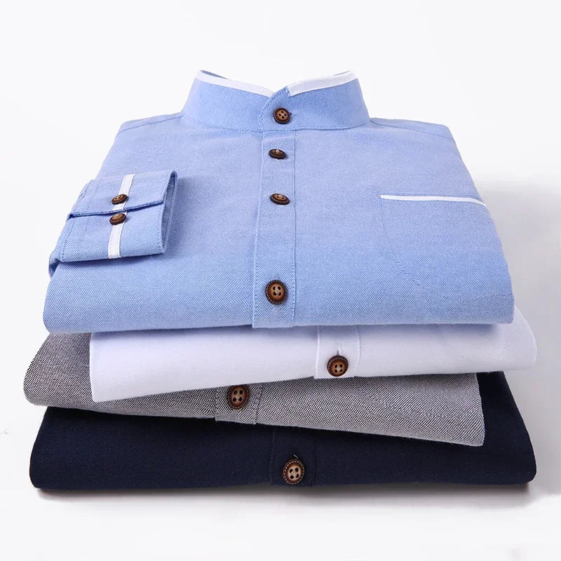 Autumn Long Sleeve Shirt Men Oversized Shirts Men Pocket Design Korean Style Stand-up Collar Slim Shirt Men's Clothing