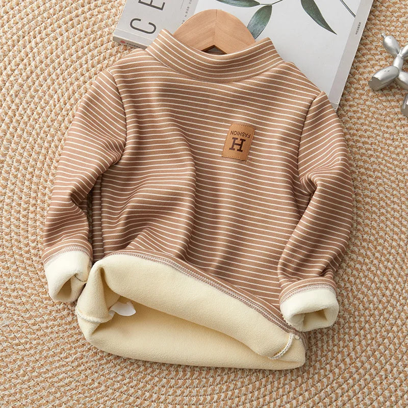 New Winter Kids Undershirts Children Cute Stripe Bottoming Shirt Girls Boys Half High Collar Warm Top 2-10T Unisex