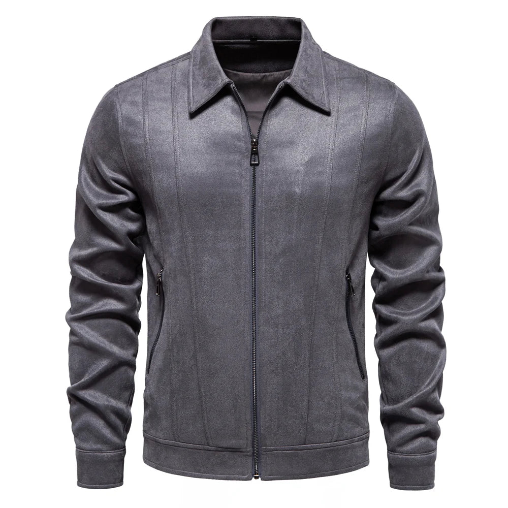 Men's Brown Suede Turn Down Collar Jacket Casual Business Faux Leather Trucker Jackets Coat For Men