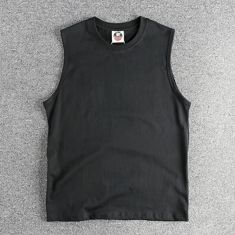 2025 Zomer Nieuw Amerikaans Retro Mouwloos O-hals Effen Kleur T-shirt Herenmode 100% Katoen Basketbal Sport Casual Vest