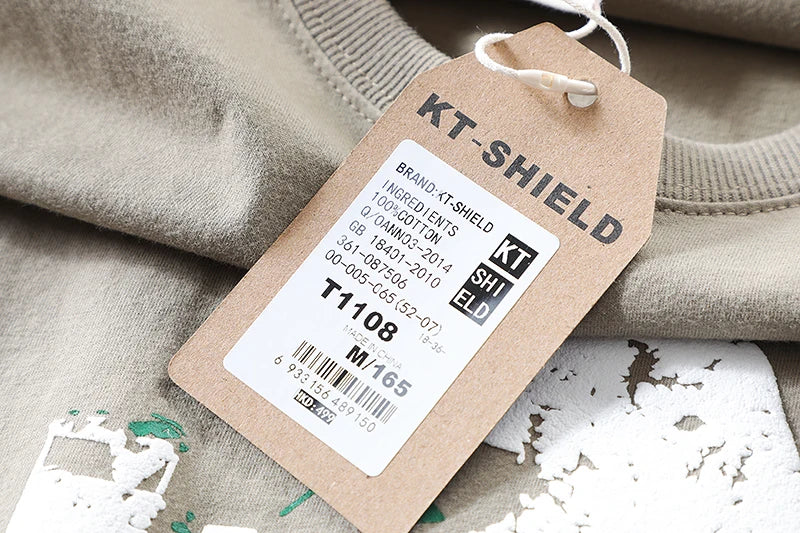 2025 Zomer Nieuw Amerikaans Retro 250g Korte Mouw O-hals Bedrukt T-shirt Herenmode 100% Katoen Gewassen Casual Losse Tops