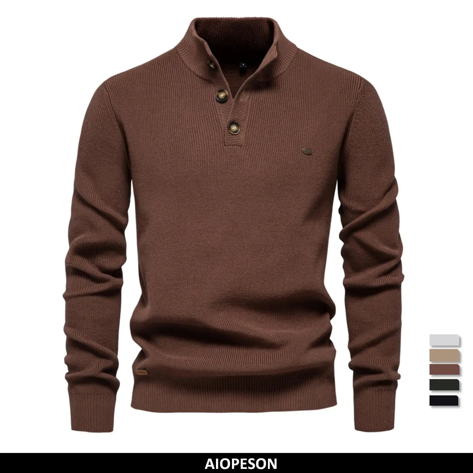 Men's Mock Neck Button-Up Cotton Pullover Sweaters Casual Social Knitted Turtleneck Autumn Winter Sweaters for Men