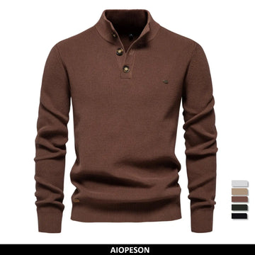 Men's Mock Neck Button-Up Cotton Pullover Sweaters Casual Social Knitted Turtleneck Autumn Winter Sweaters for Men