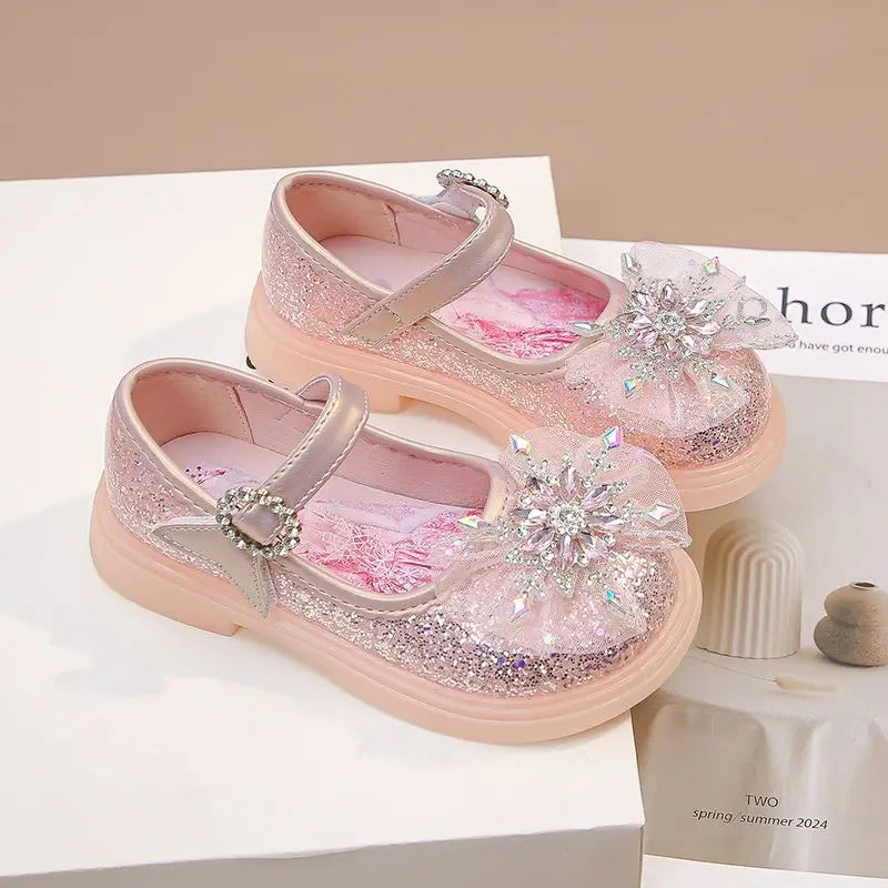 Disney Children High Heel Princess Elsa Party LED Light Shoes Summer Girls Sandals Baby Girls Crystal Blue Pink Shoes 23-34