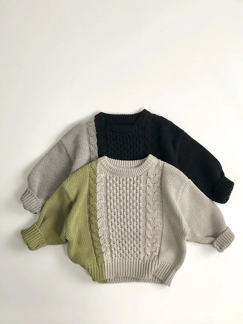 New Autumn Kid's Sweater Boys Trendy Patchwork Sweater Girls Knitted Pullover Children's Loose Knitwear 1-6Y Unisex