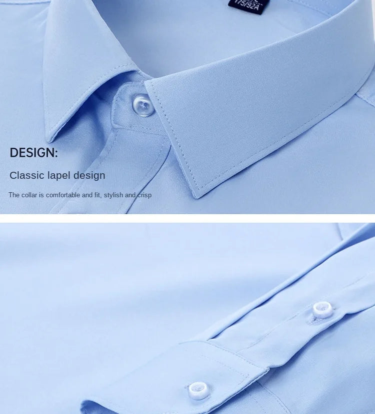 Men's Classic Solid Non-Iron Business Casual Shirt Anti-Wrinkle Soft Wear Long Sleeve Square Collar Tat Fabric Single Breasted