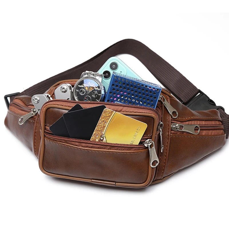 Men’s PU Leather Waist Bag – Luxury Fashion Fanny Pack & Crossbody Belt Bag for Travel & Everyday Use