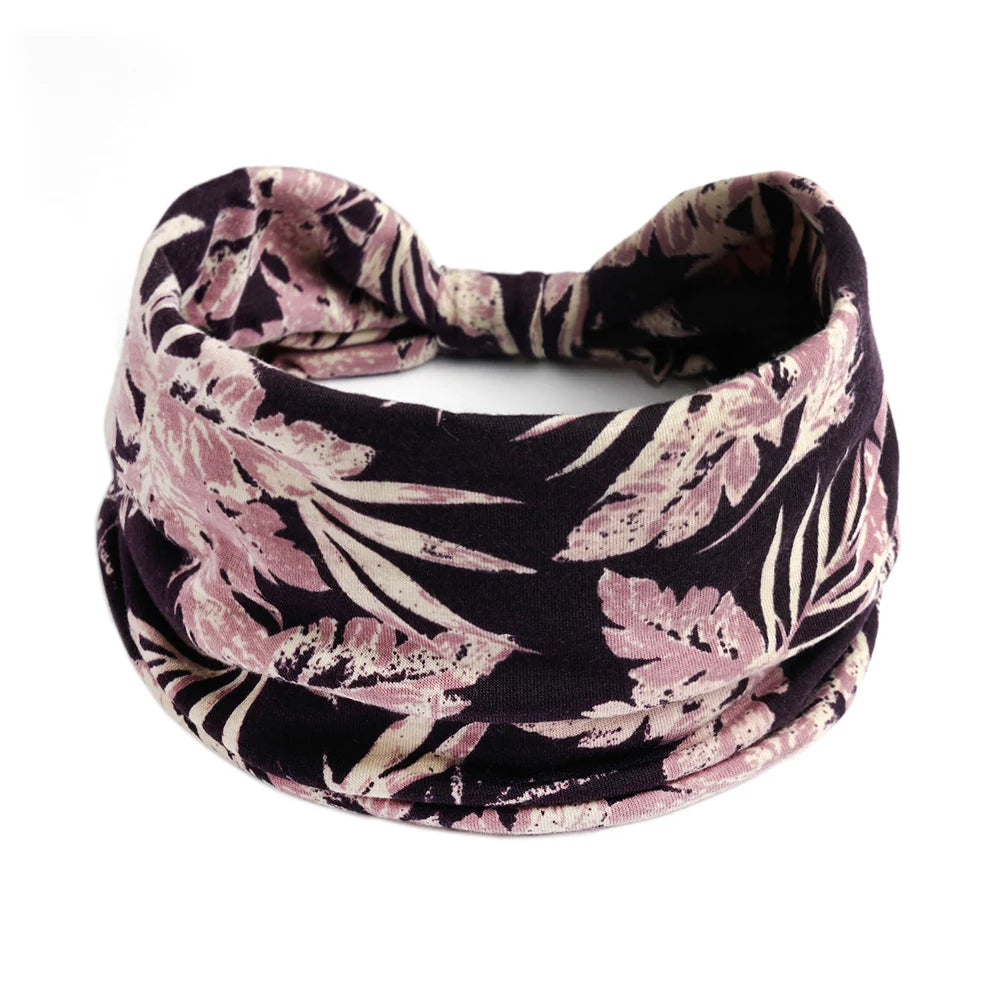 Bohol Headbands Women Wide Knotted Hairbands Elastic Turban Head Bands Non-Slip Floral Yoga Sports Sweatbands Workout Head Wraps