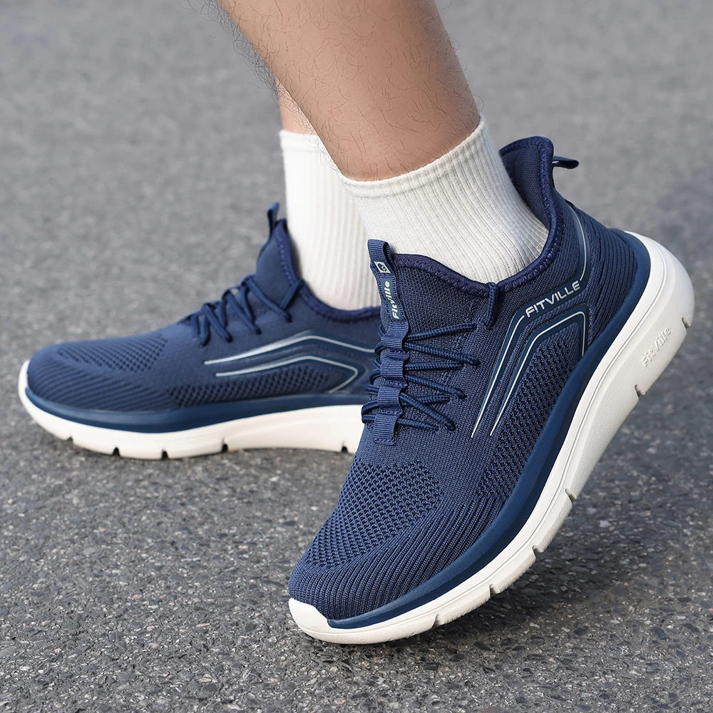 Hardloopschoenen met dikke zool voor heren, schokabsorberende rebound, lichtgewicht voor gezwollen voeten, brede schoenen met voetboogondersteuning