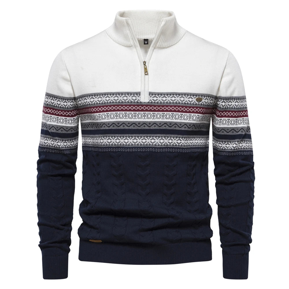 Men's Autumn High Quality Zipper Pullers Warm Winter Cotton Sweaters for Men Ethnic Patterns Casual Male Sweater