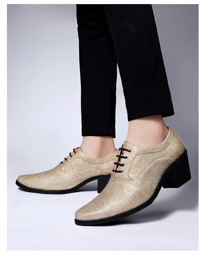 European Style Men Retro Height Heel Formal Dress Oxfords Shoes Purple Gold Male Wedding Party Evening Dressing Shoes