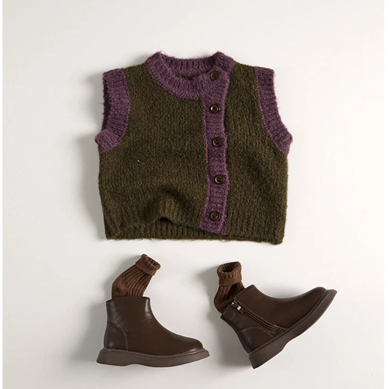 Parent Child Style Knit Vest Autumn Girls Boys Cardigan Waistcoat Boys Loose Knitwear Family Clothing 1-6Y Unisex