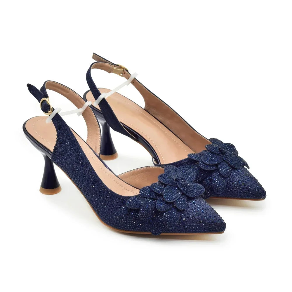 Women's Rhinestones-Decorated Party Luxury Italian Pointed Toe Shoes and Bag Set for Ladies' Wedding Pumps With High Heel