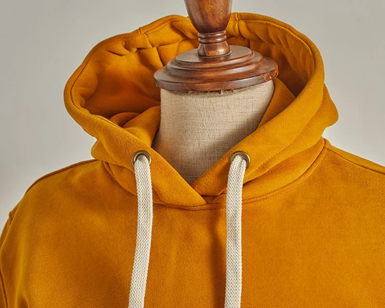 Autumn Winter American Retro Hooded Kangaroo Pocket Sweatershirts Men's Fashion Loose Casual Heavyweight Velvet Pullover Hoodies
