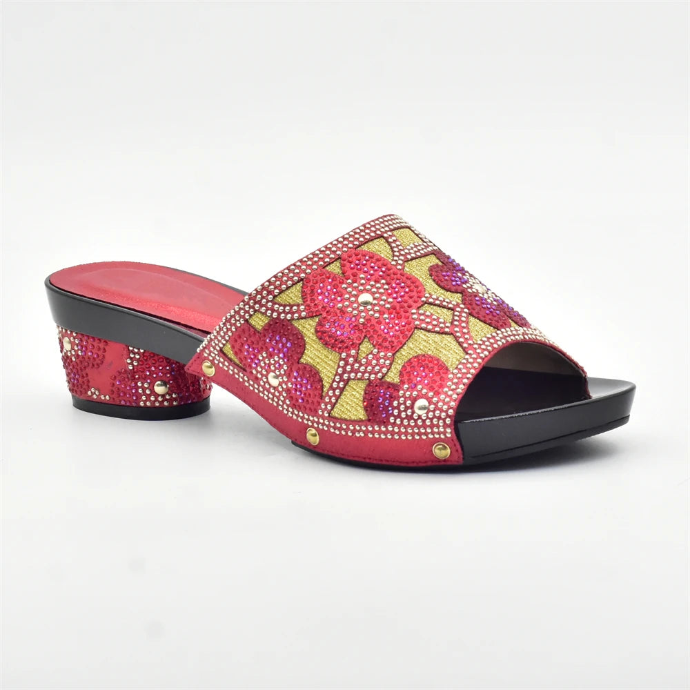 New Red Rhinestone Women Wedding Shoes High Quality African Paty Shoes Open Toe Sexy Ladies Shoes Italian Women Wedding Pumps1