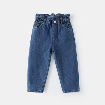 New Spring Kids Jeans Girls Boys Cute Solid Colour Denim Blue Pants Children Loose Trousers 4-6Y Unisex