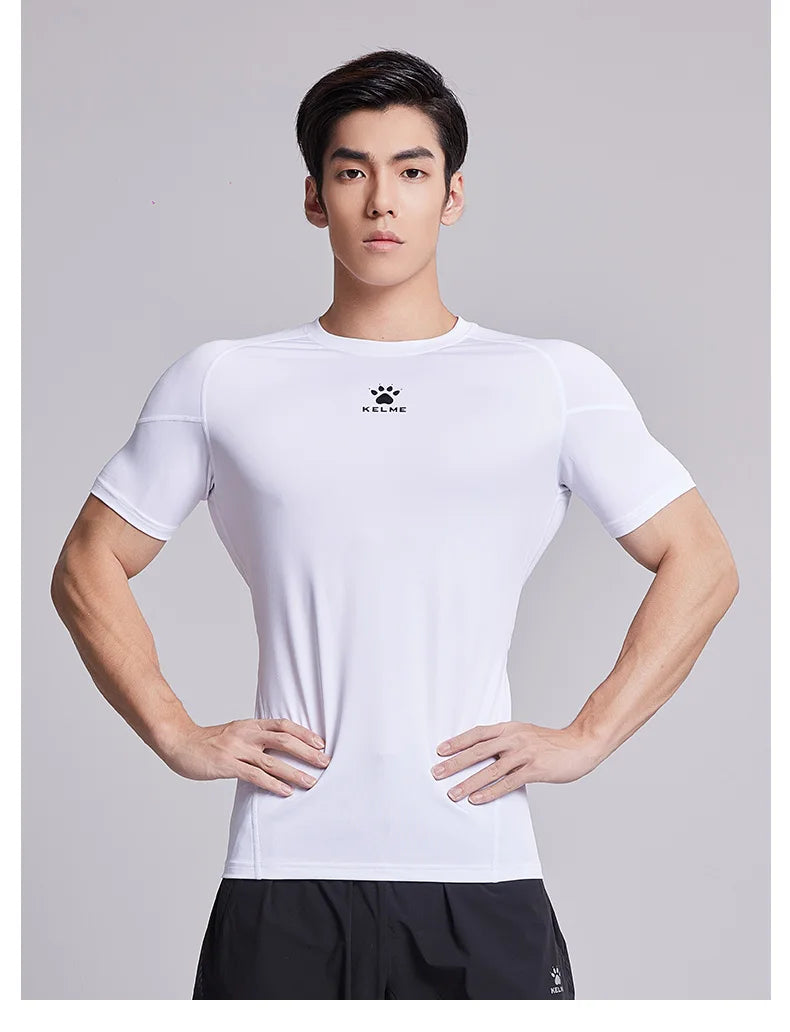 Fitness T-shirt Men's High Elasticity Breathable Tight Clothes Round Neck Basketball Running Training Short Sleeves