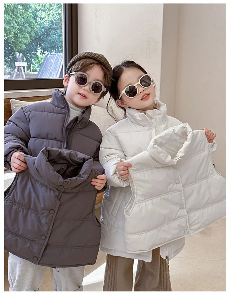 Winter Kids Parkas Thicken Vest And Parkas 2 Pcs Boys Long Parka Cotton Lining Girls Jacket 4-6Y Unisex