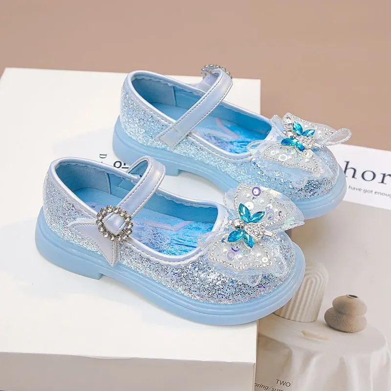 Disney Children High Heel Princess Elsa Party LED Light Shoes Summer Girls Sandals Baby Girls Crystal Blue Pink Shoes 23-34