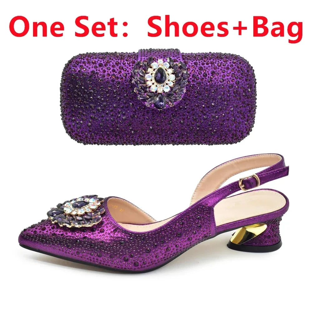 New Fashion Shoes Matching Bag Set Decorated with Crystal Ladies Wedding Party Women High Heel Pumps Luxury Rhiinestone Shoes