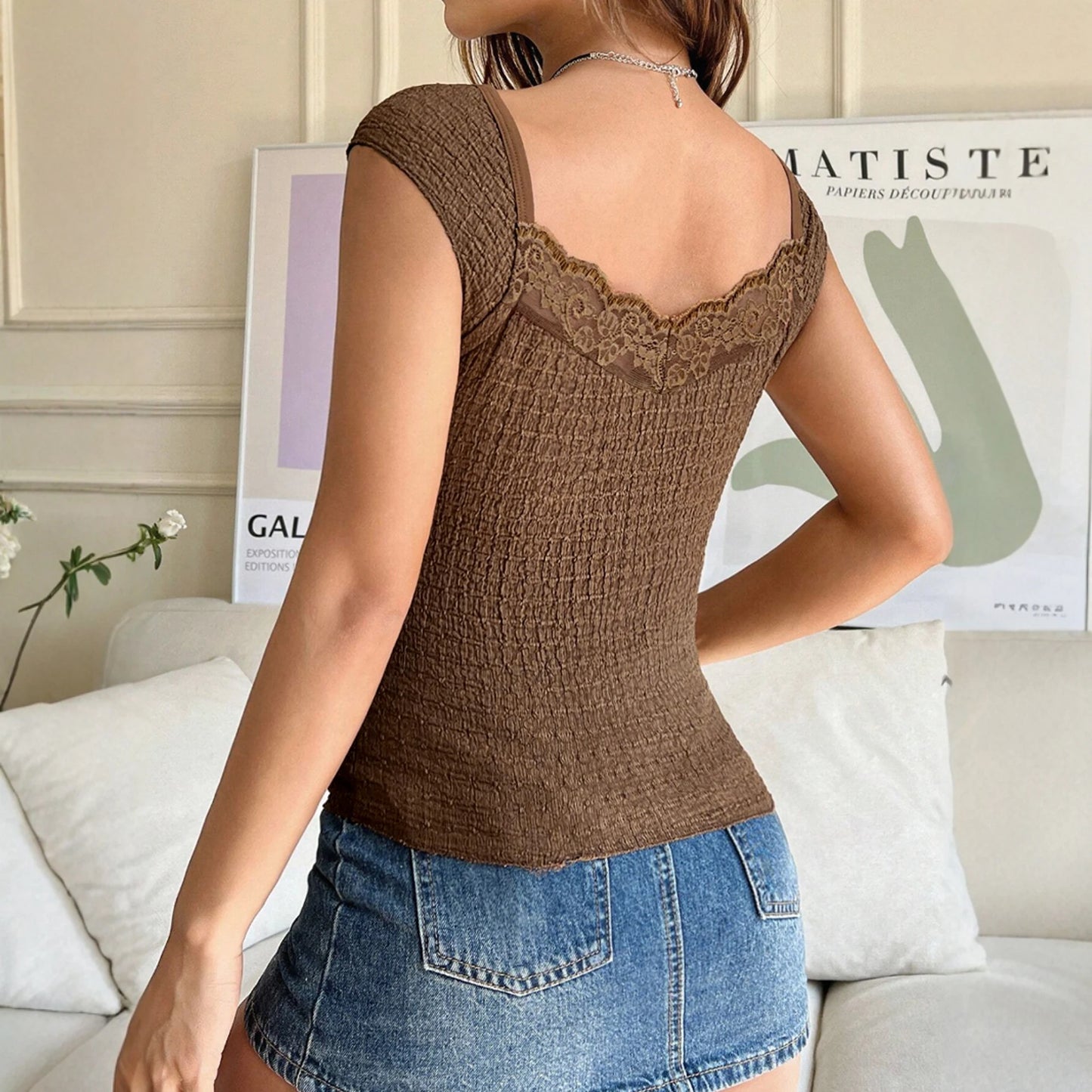 Women's T-shirts Summer Fashion Comfortable 2025 Plain Short Sleeve Sweetheart Neck Sweet Dating T-shirts