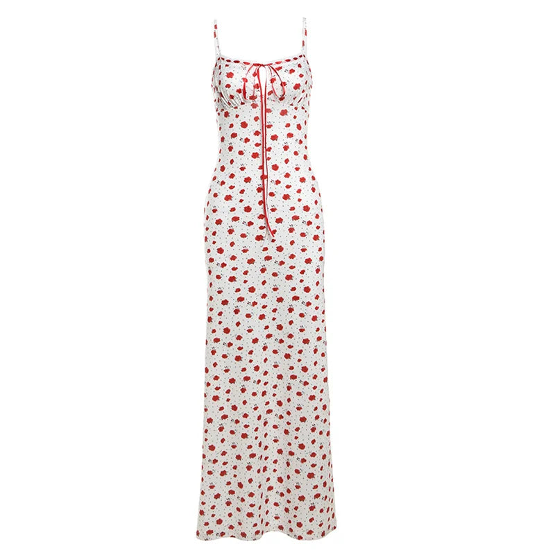 Rose Print Dress Women Square Collar Sleeveless Irregular Sweet Girl Street Fashion Birthday Party Trend Long Bodycon